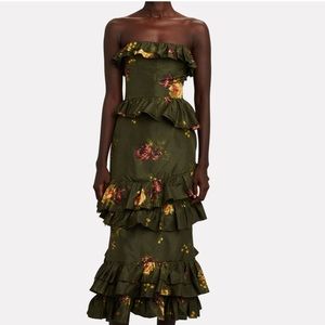 Brock Collection Strapless Floral Taffeta Midi Dress Size 0